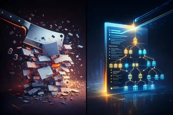 Vectorless RAG with Page Index compared to traditional chunking showing structured document retrieval versus fragmented text processing